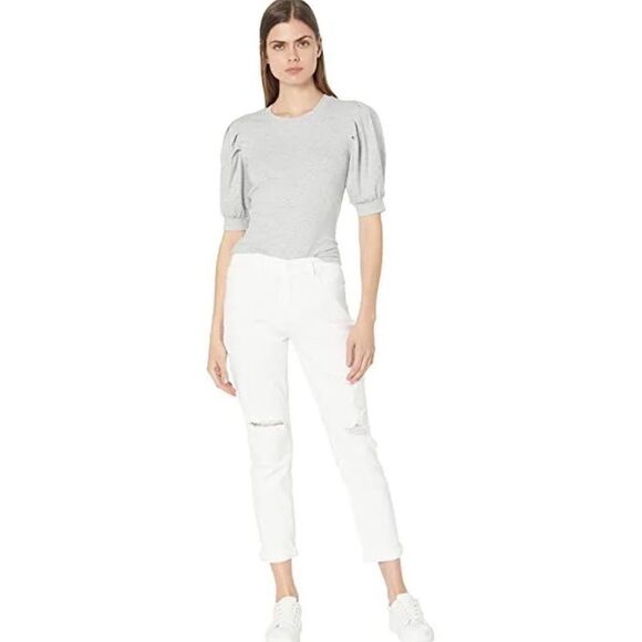 7 For All Mankind Pleated Puff Shoulder Power Dib Tee in Heather Grey - Picture 2 of 6